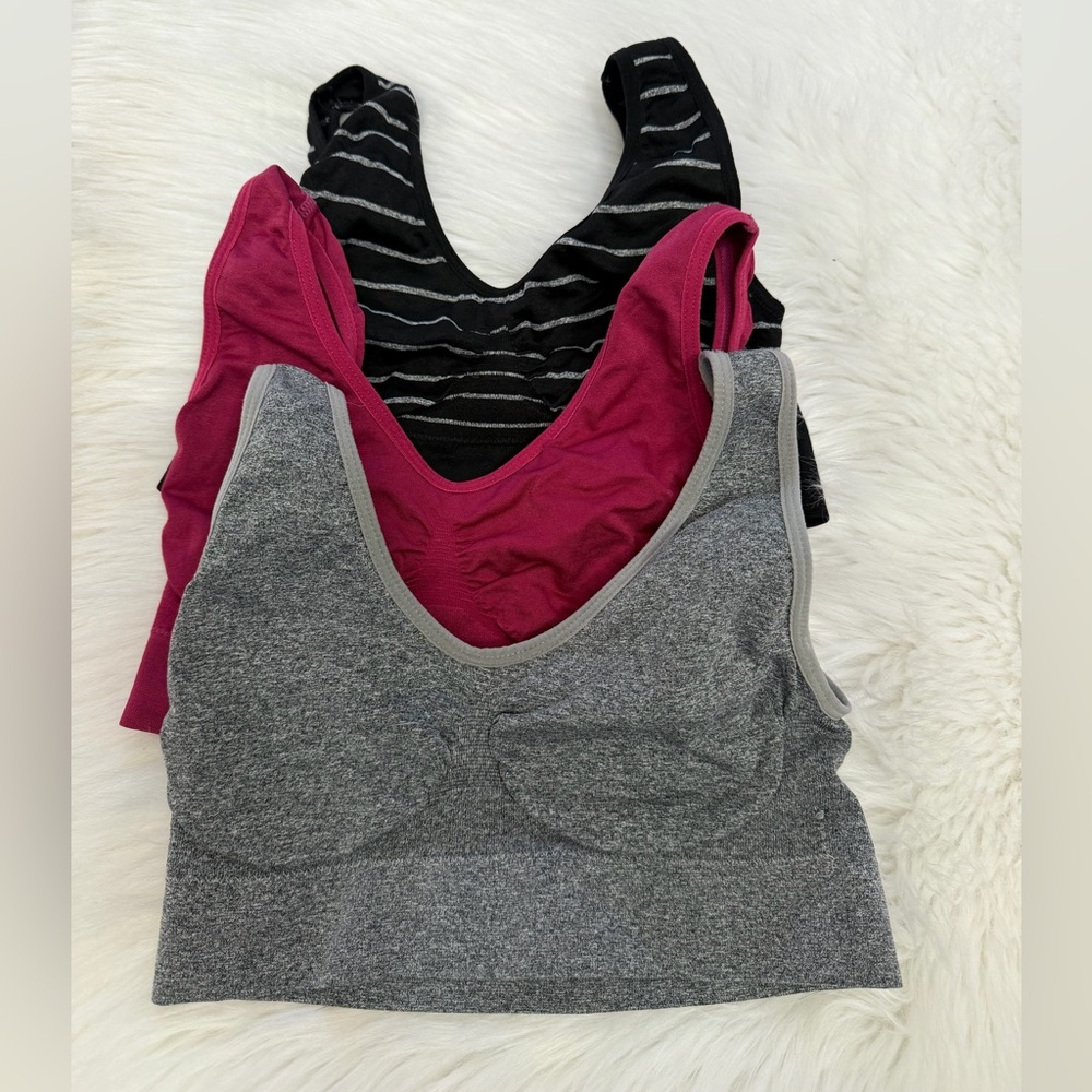 Three! Black, Burgundy and Gray Sports Bras Sz S